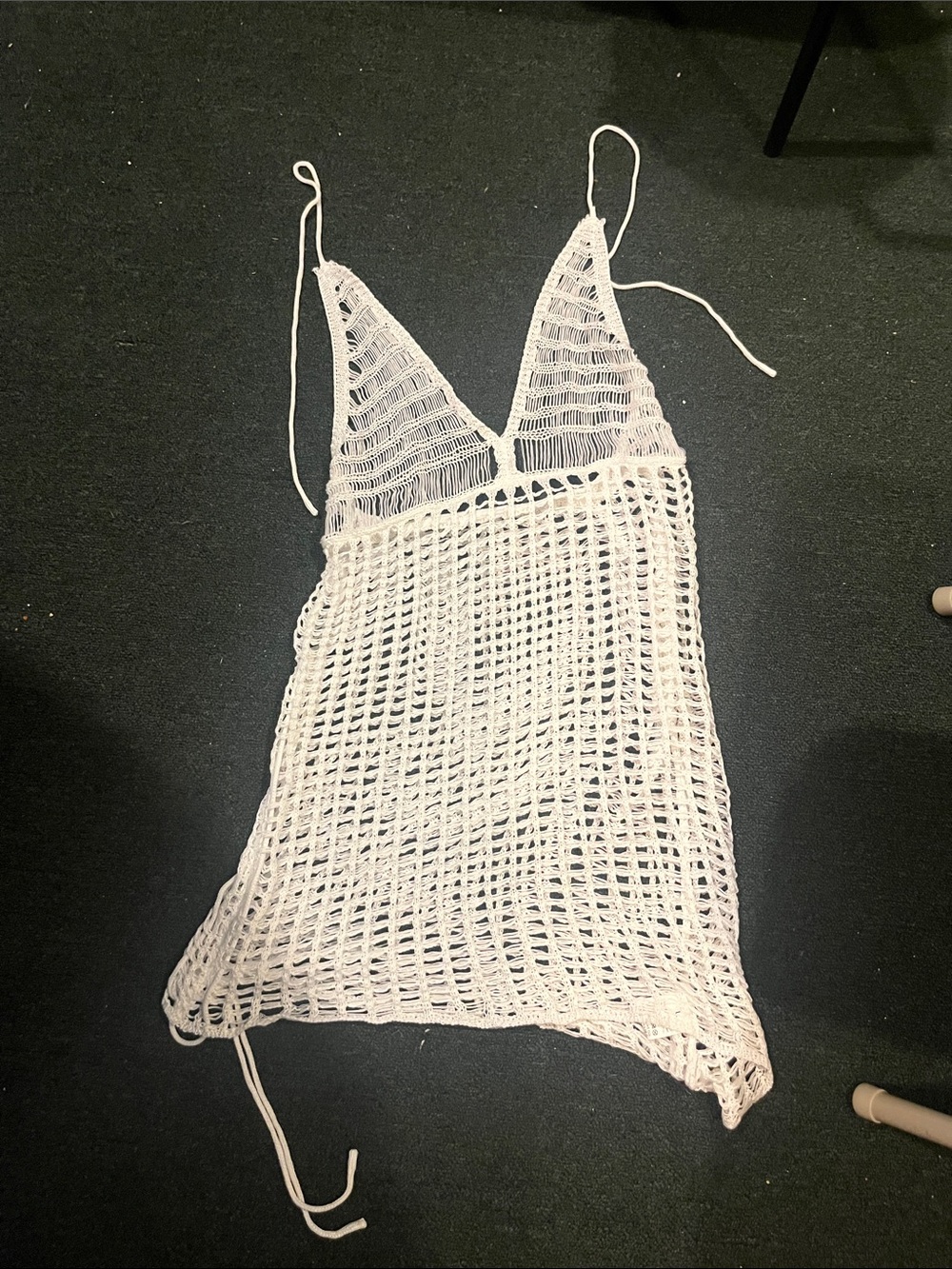White Crochet Mesh Slip Dress with V-Neck - Women Intimates & Sleepwear. Large